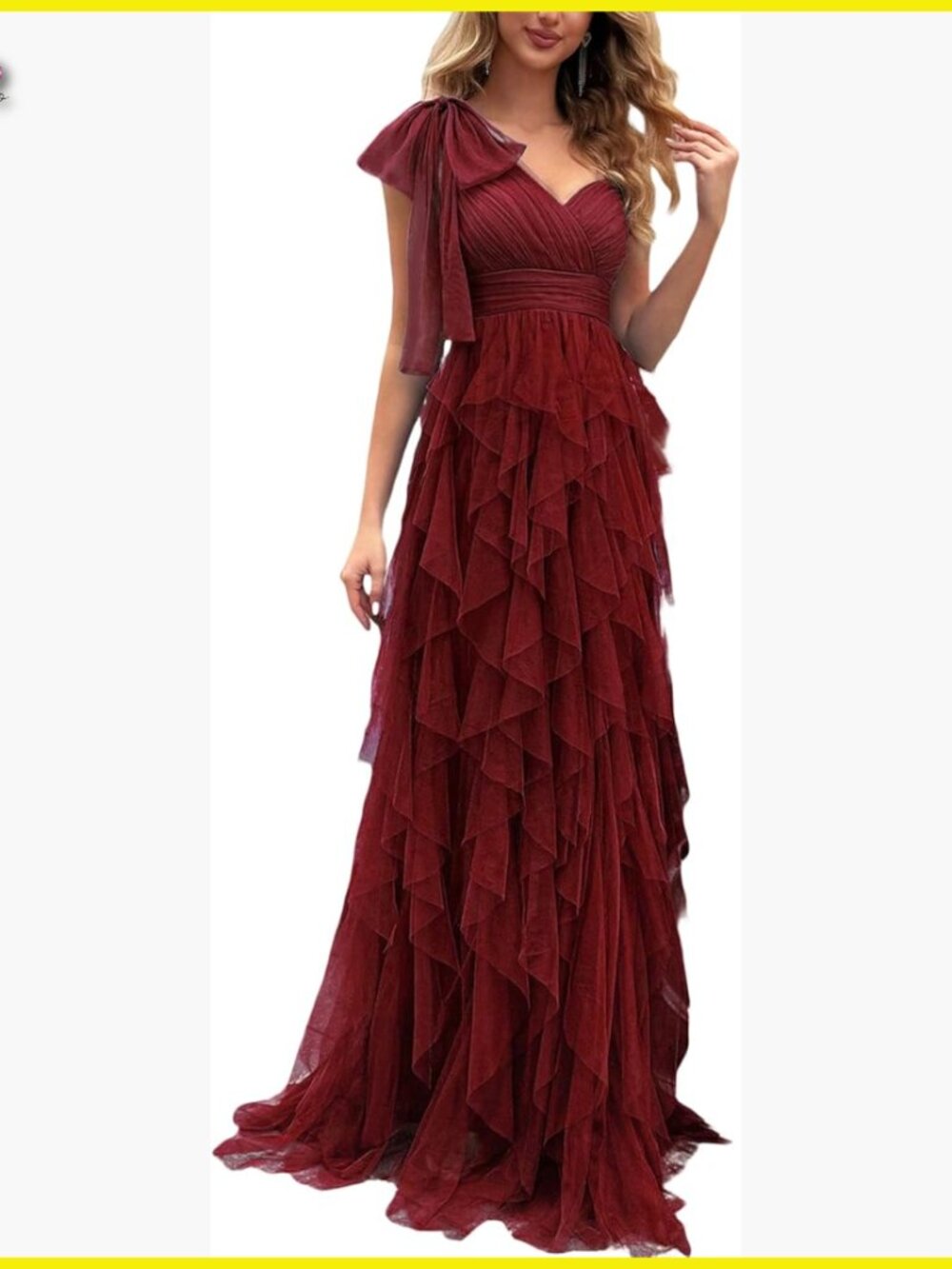 Elegant One Shoulder Tulle Prom Dress with Bow Slit Formal Evening Gown